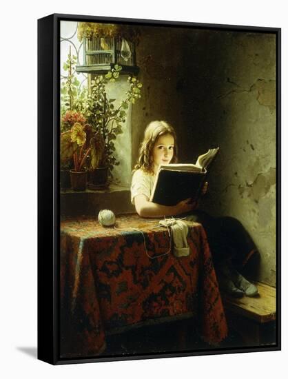 A Girl Reading; Das Lesende Madchen, 1871-Johann Georg Meyer-Framed Stretched Canvas