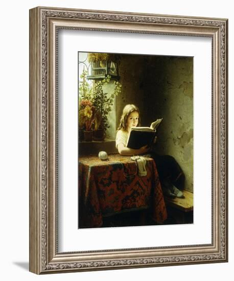 A Girl Reading; Das Lesende Madchen, 1871-Johann Georg Meyer-Framed Giclee Print