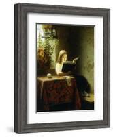 A Girl Reading; Das Lesende Madchen, 1871-Johann Georg Meyer-Framed Giclee Print