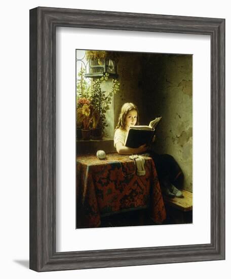 A Girl Reading; Das Lesende Madchen, 1871-Johann Georg Meyer-Framed Giclee Print