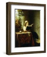 A Girl Reading; Das Lesende Madchen, 1871-Johann Georg Meyer-Framed Giclee Print