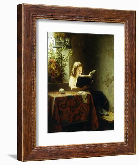 A Girl Reading; Das Lesende Madchen, 1871-Johann Georg Meyer-Framed Giclee Print