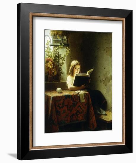 A Girl Reading; Das Lesende Madchen, 1871-Johann Georg Meyer-Framed Giclee Print