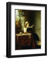 A Girl Reading; Das Lesende Madchen, 1871-Johann Georg Meyer-Framed Giclee Print