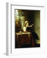 A Girl Reading; Das Lesende Madchen, 1871-Johann Georg Meyer-Framed Giclee Print