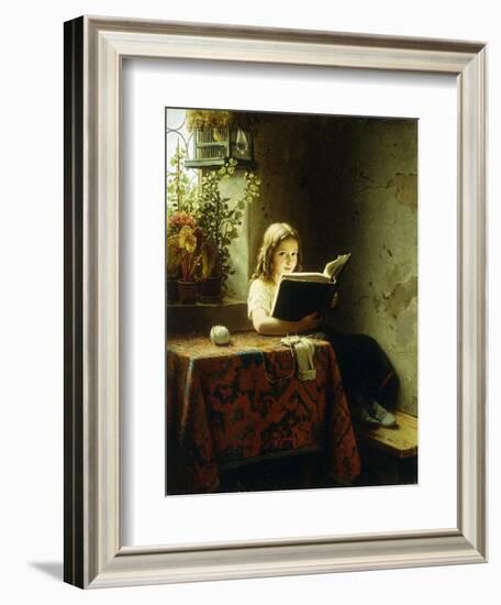 A Girl Reading; Das Lesende Madchen, 1871-Johann Georg Meyer-Framed Giclee Print