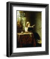 A Girl Reading; Das Lesende Madchen, 1871-Johann Georg Meyer-Framed Giclee Print