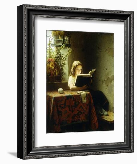 A Girl Reading; Das Lesende Madchen, 1871-Johann Georg Meyer-Framed Giclee Print