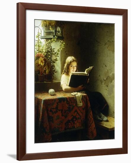 A Girl Reading; Das Lesende Madchen, 1871-Johann Georg Meyer-Framed Giclee Print