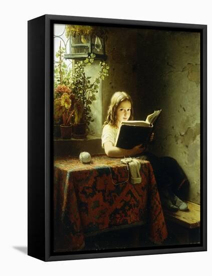 A Girl Reading; Das Lesende Madchen, 1871-Johann Georg Meyer-Framed Stretched Canvas