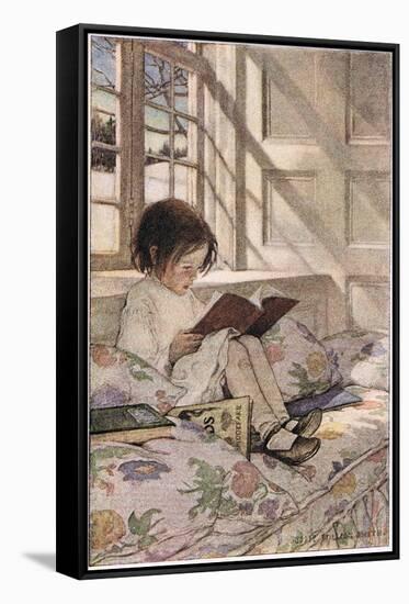 A Girl Reading, from 'A Child's Garden of Verses' by Robert Louis Stevenson, Published 1885-Jessie Willcox-Smith-Framed Stretched Canvas