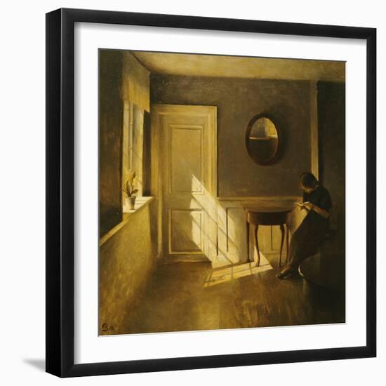 A Girl Reading in an Interior-Peter Ilsted-Framed Giclee Print