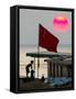 A Girl Rests on a Boat Below the Chinese National Flag-null-Framed Stretched Canvas