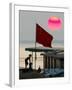 A Girl Rests on a Boat Below the Chinese National Flag-null-Framed Photographic Print