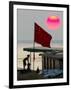 A Girl Rests on a Boat Below the Chinese National Flag-null-Framed Photographic Print