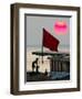 A Girl Rests on a Boat Below the Chinese National Flag-null-Framed Photographic Print