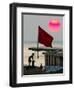 A Girl Rests on a Boat Below the Chinese National Flag-null-Framed Photographic Print