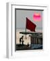 A Girl Rests on a Boat Below the Chinese National Flag-null-Framed Photographic Print