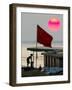 A Girl Rests on a Boat Below the Chinese National Flag-null-Framed Photographic Print