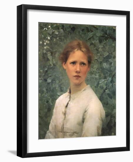 A Girl's Head-Sir George Clausen-Framed Art Print