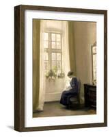 A Girl Sewing in an Interior-Carl Holsoe-Framed Giclee Print