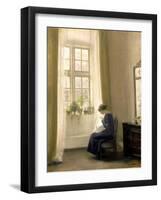 A Girl Sewing in an Interior-Carl Holsoe-Framed Giclee Print