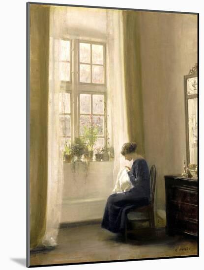 A Girl Sewing in an Interior-Carl Holsoe-Mounted Giclee Print