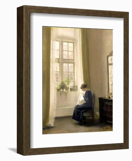 A Girl Sewing in an Interior-Carl Holsoe-Framed Giclee Print