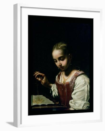 A Girl Sewing-Antonio Amorosi-Framed Giclee Print