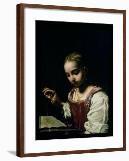 A Girl Sewing-Antonio Amorosi-Framed Giclee Print