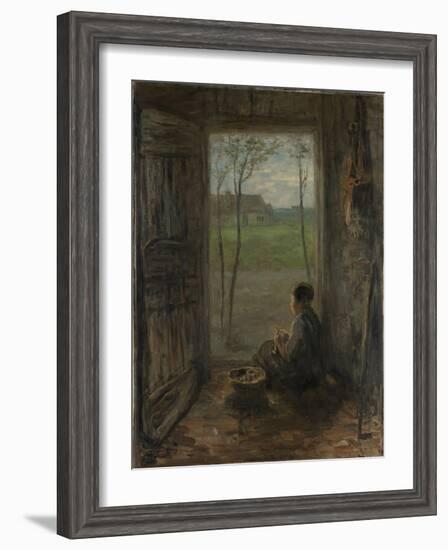 A Girl Sits in the Doorway of a House to Peel Potatoes-Jozef Israels-Framed Art Print