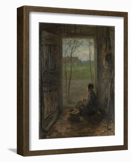 A Girl Sits in the Doorway of a House to Peel Potatoes-Jozef Israels-Framed Art Print