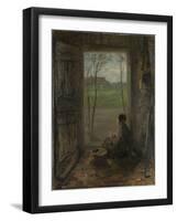 A Girl Sits in the Doorway of a House to Peel Potatoes-Jozef Israels-Framed Art Print