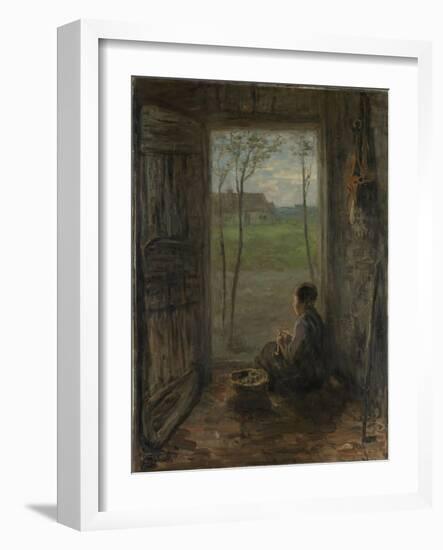 A Girl Sits in the Doorway of a House to Peel Potatoes-Jozef Israels-Framed Art Print