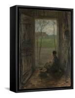 A Girl Sits in the Doorway of a House to Peel Potatoes-Jozef Israels-Framed Stretched Canvas