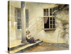 A Girl Sitting on a Porch, Liselund-Peter Ilsted-Stretched Canvas
