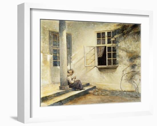 A Girl Sitting on a Porch, Liselund-Peter Ilsted-Framed Giclee Print