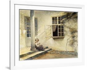 A Girl Sitting on a Porch, Liselund-Peter Ilsted-Framed Giclee Print