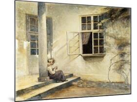 A Girl Sitting on a Porch, Liselund-Peter Ilsted-Mounted Giclee Print