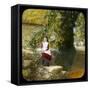 A Girl Sitting on a Wall by a Country Lane on a Summer's Day-null-Framed Stretched Canvas