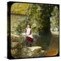 A Girl Sitting on a Wall by a Country Lane on a Summer's Day-null-Stretched Canvas