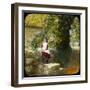 A Girl Sitting on a Wall by a Country Lane on a Summer's Day-null-Framed Photographic Print