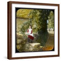 A Girl Sitting on a Wall by a Country Lane on a Summer's Day-null-Framed Photographic Print