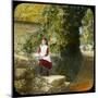 A Girl Sitting on a Wall by a Country Lane on a Summer's Day-null-Mounted Photographic Print