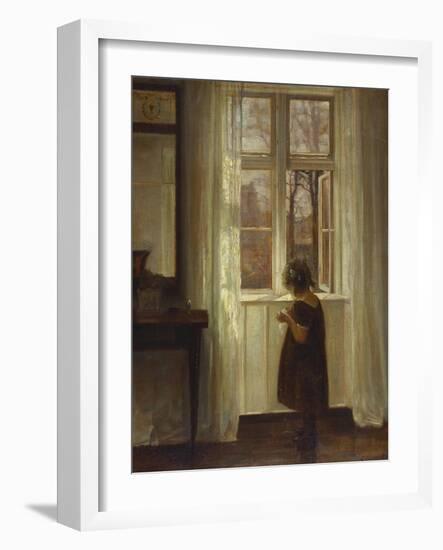 A Girl Standing at a Window-Carl Holsoe-Framed Giclee Print