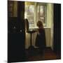 A Girl Standing by a Sewing Table-Carl Holsoe-Mounted Giclee Print