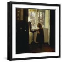 A Girl Standing by a Sewing Table-Carl Holsoe-Framed Giclee Print