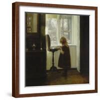 A Girl Standing by a Sewing Table-Carl Holsoe-Framed Giclee Print