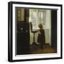 A Girl Standing by a Sewing Table-Carl Holsoe-Framed Giclee Print