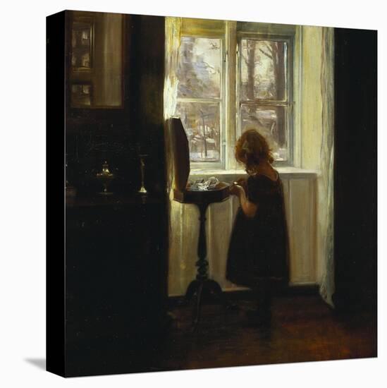 A Girl Standing by a Sewing Table-Carl Holsoe-Stretched Canvas